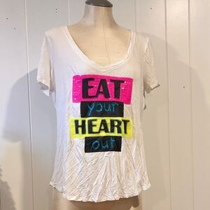 Juicy Couture Graphic Slogan Tee - White with Pink, Black, and Yellow Accents